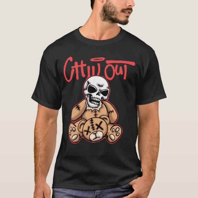 Skeleton and Teddy Bear streetwear  T-Shirt (Front)