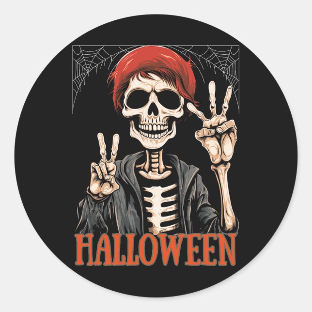 Skeleton Apocalypse Night In The Halloween Funny  Classic Round Sticker (Front)