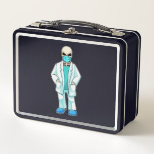 Skeleton as Doctor with Face mask Metal Lunch Box