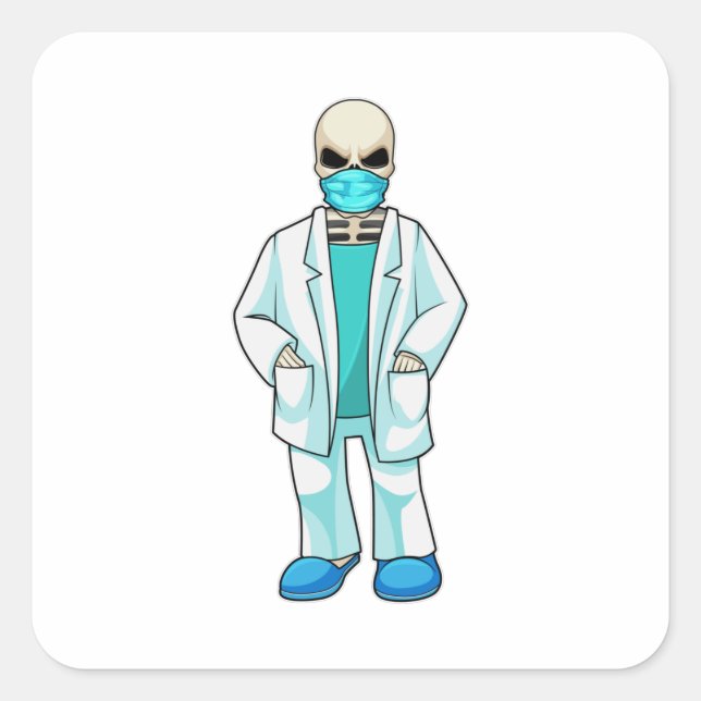 Skeleton as Doctor with Face mask Square Sticker (Front)