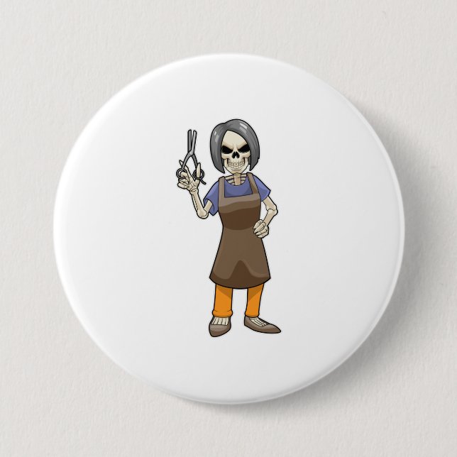 Skeleton as Hairdresser with Scissors 7.5 Cm Round Badge (Front)