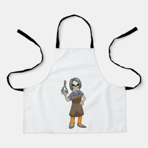 Skeleton as Hairdresser with Scissors Apron