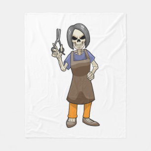 Skeleton as Hairdresser with Scissors Fleece Blanket