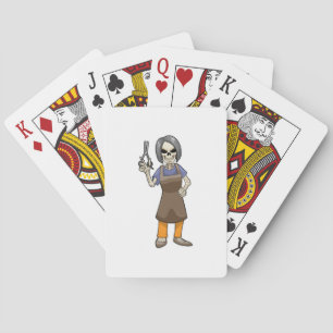 Skeleton as Hairdresser with Scissors Playing Cards
