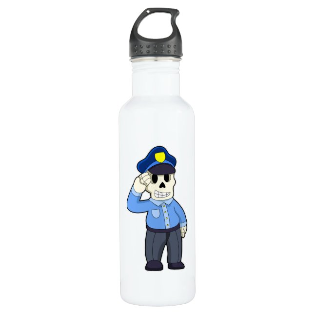 Skeleton as Police officer with Police hat 710 Ml Water Bottle (Front)