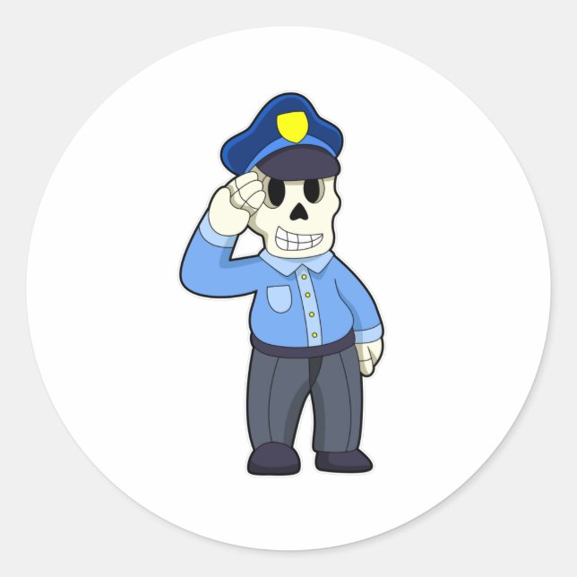 Skeleton as Police officer with Police hat Classic Round Sticker (Front)