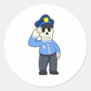 Skeleton as Police officer with Police hat Classic Round Sticker