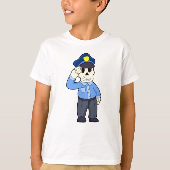 Skeleton as Police officer with Police hat T-Shirt (Front)