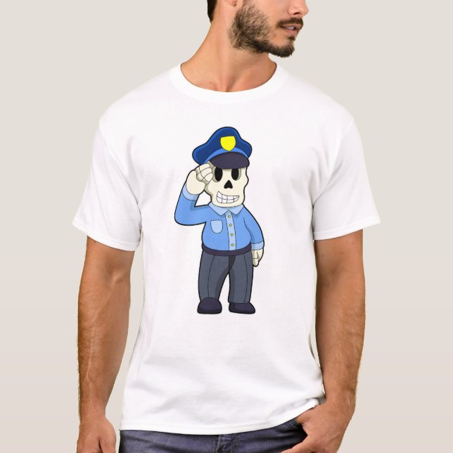 Skeleton as Police officer with Police hat T-Shirt (Front)