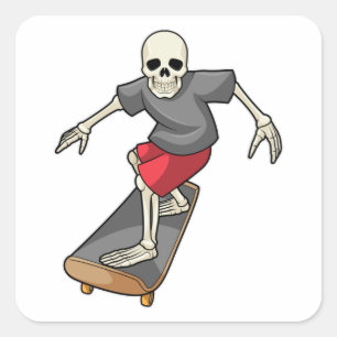 Skeleton as Skater with Skateboard Square Sticker