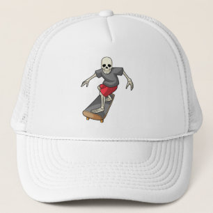 Skeleton as Skater with Skateboard Trucker Hat