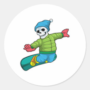 Skeleton as Snowboarder with Snowboard Classic Round Sticker