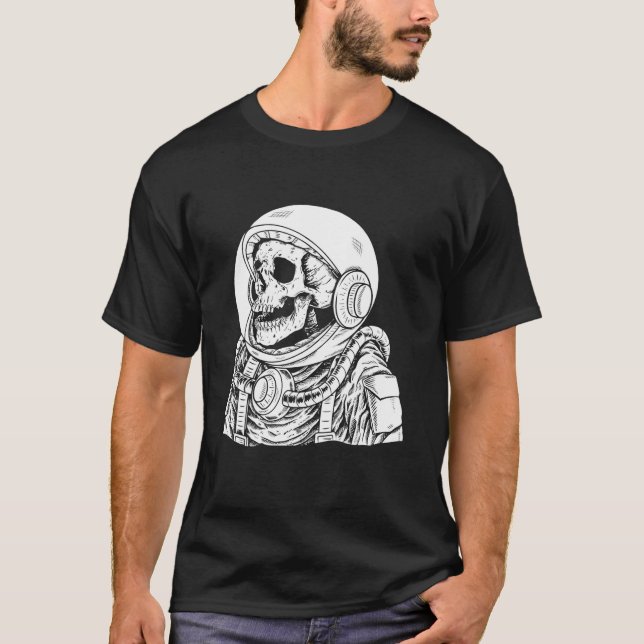 Skeleton Astronaut Lazy Halloween Costume Skull T-Shirt (Front)