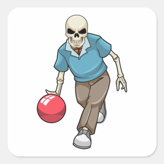 Skeleton at Bowling with Bowling ball Square Sticker (Front)