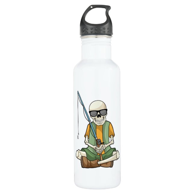 Skeleton at Fishing with Fishing rod 710 Ml Water Bottle (Front)