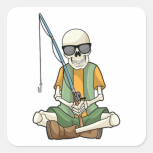 Skeleton at Fishing with Fishing rod Square Sticker
