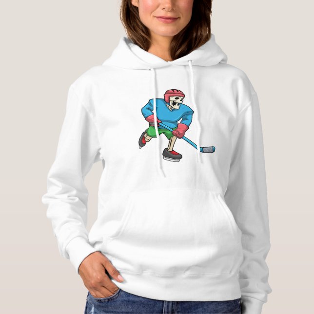 Skeleton at Ice hockey with Ice hockey stick Hoodie (Front)
