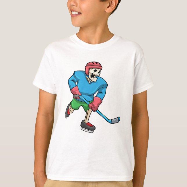 Skeleton at Ice hockey with Ice hockey stick T-Shirt (Front)