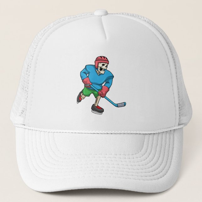 Skeleton at Ice hockey with Ice hockey stick Trucker Hat (Front)