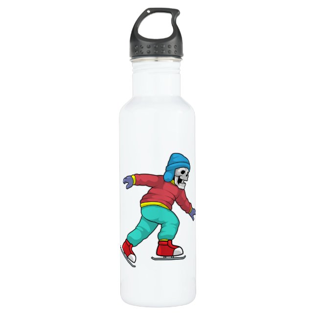 Skeleton at Ice skating with Ice skates 710 Ml Water Bottle (Front)