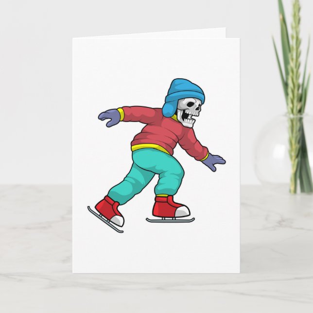 Skeleton at Ice skating with Ice skates Card (Front)