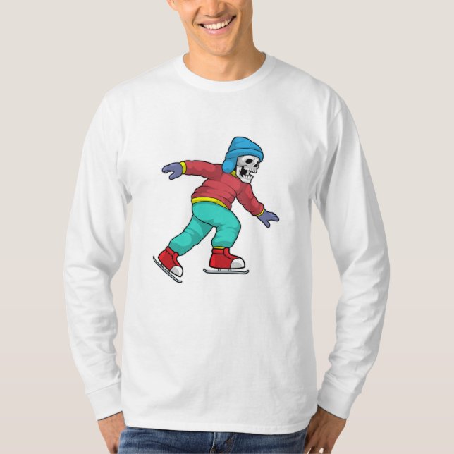 Skeleton at Ice skating with Ice skates T-Shirt (Front)