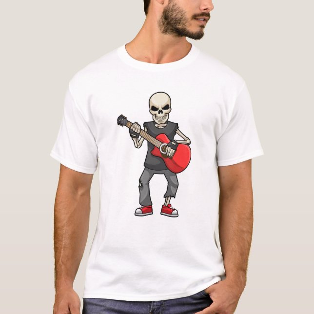 Skeleton at Music with Guitar T-Shirt (Front)