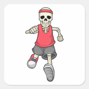 Skeleton at Running with Headband Square Sticker