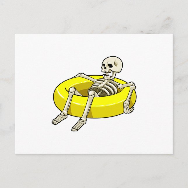 Skeleton at Swimming with Swim ring Postcard (Front)