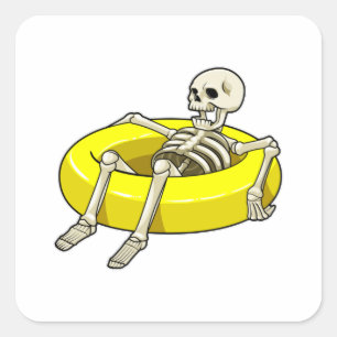 Skeleton at Swimming with Swim ring Square Sticker