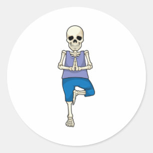Skeleton at Yoga Stretching Classic Round Sticker