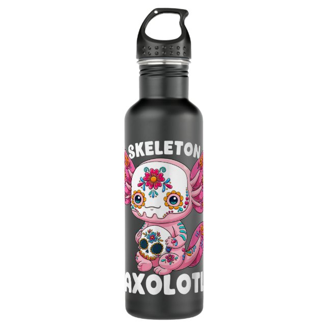 Skeleton Axolotl Sugar Skull Calavera Día De Los M 710 Ml Water Bottle (Front)