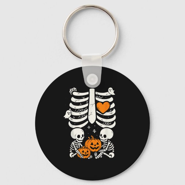 Skeleton Baby Twins Halloween Pregnancy Announceme Key Ring (Front)