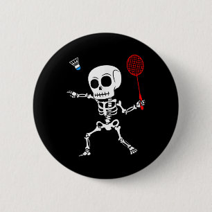 Skeleton Badminton Halloween Smash Shuttle Easy Co 6 Cm Round Badge