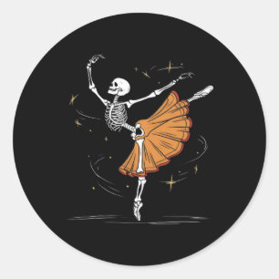 Skeleton Ballerina Ballet Dance Halloween Classic Round Sticker
