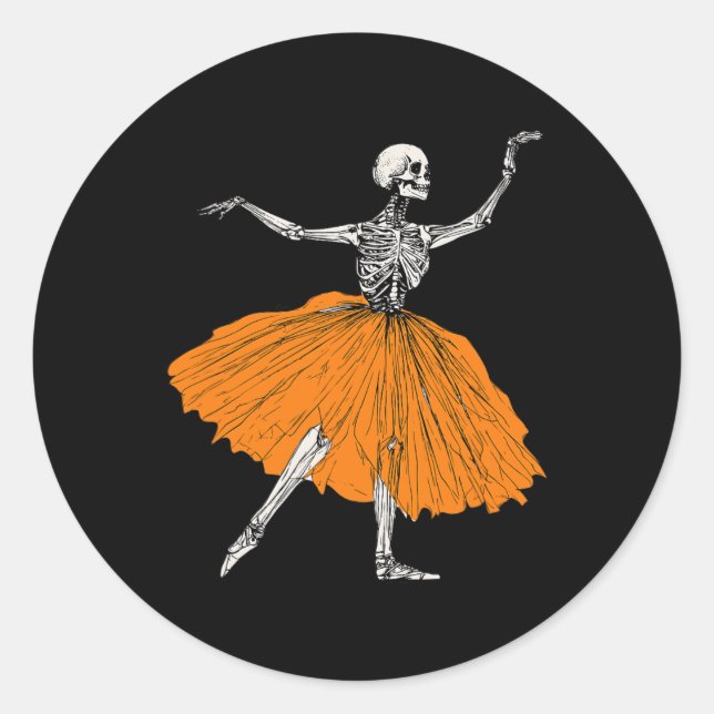 Skeleton Ballerina Dance Tutu Spooky Ballet Dancer Classic Round Sticker (Front)