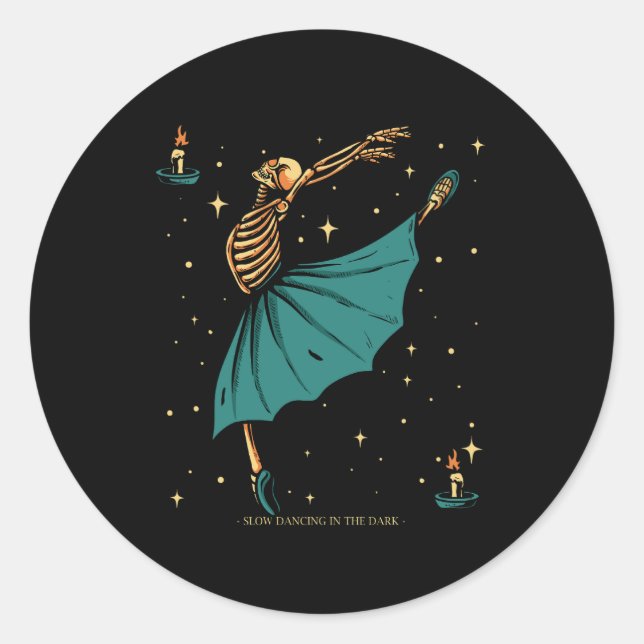 skeleton ballerina dancing with candle light classic round sticker (Front)