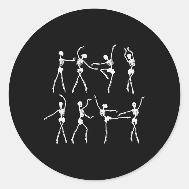 Skeleton Ballerinas Ballet Dance Cute Halloween Co Classic Round Sticker (Front)