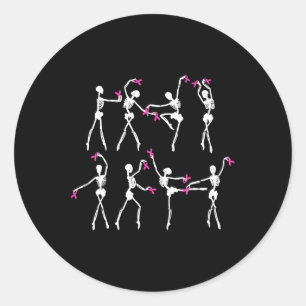 Skeleton Ballet Dance Pink Ribbon Breast Cancer Aw Classic Round Sticker