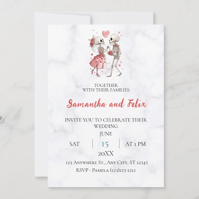 Skeleton Balloon Marble Wedding Invitation (Front)