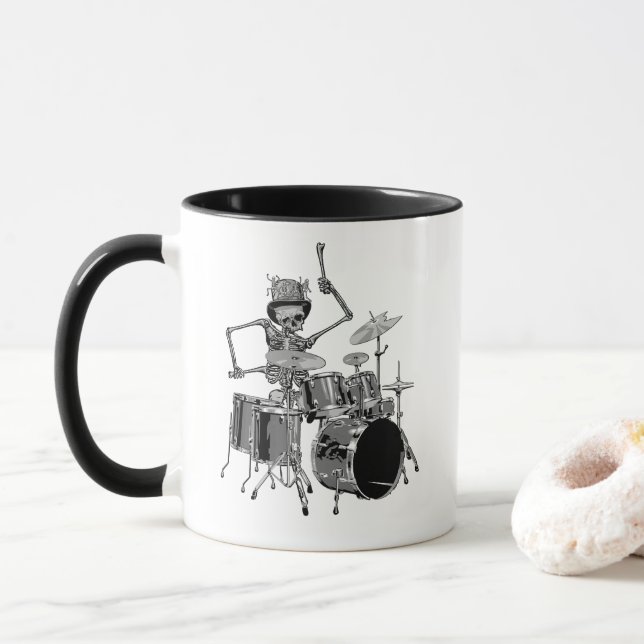 Skeleton Band Drummer Mug (With Donut)