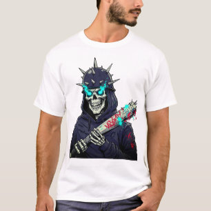 Skeleton Baseball Bat Art - Spooky Sports Print T-Shirt