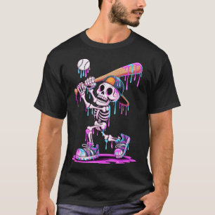 Skeleton Baseball Drip Boys Youth Kids Halloween T-Shirt