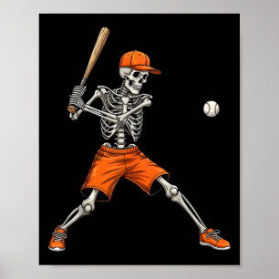 Skeleton Baseball Halloween Costume Funny Men Boys Poster