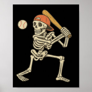 Skeleton Baseball Halloween Costume Funny Men Boys Poster