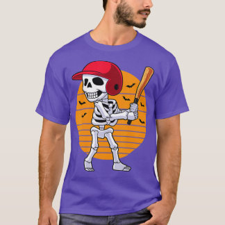 Skeleton Baseball Player Boys Kids Halloween Costu T-Shirt