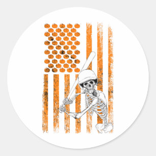 Skeleton Baseball Player Fan Skeleton Halloween Ba Classic Round Sticker