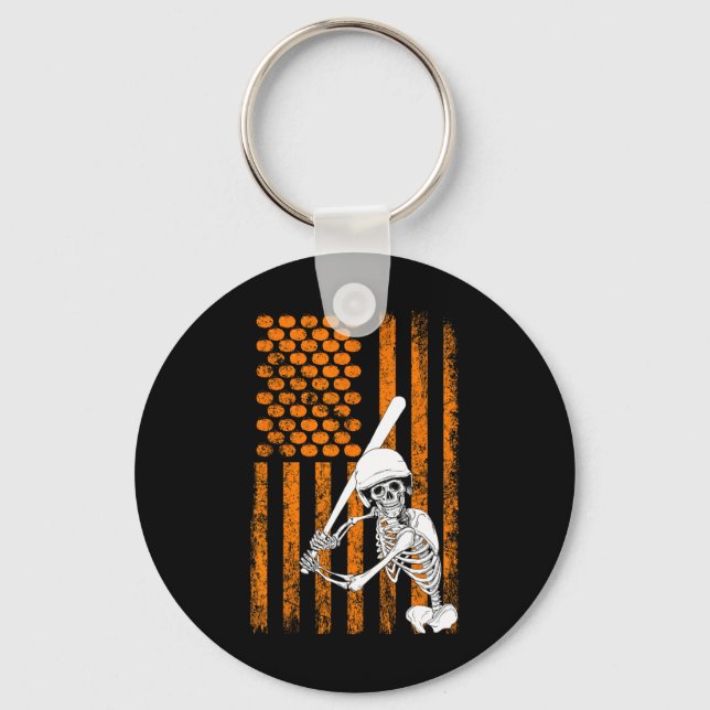 Skeleton Baseball Player Fan Skeleton Halloween Ba Key Ring (Front)