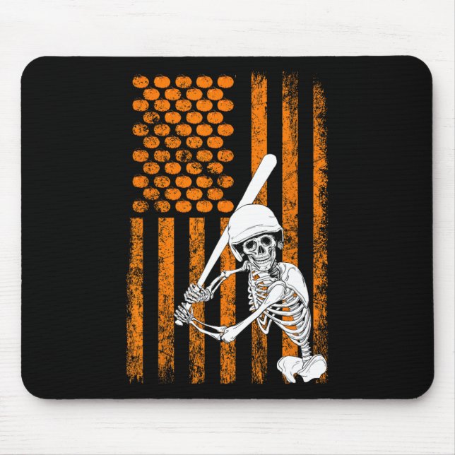 Skeleton Baseball Player Fan Skeleton Halloween Ba Mouse Mat (Front)