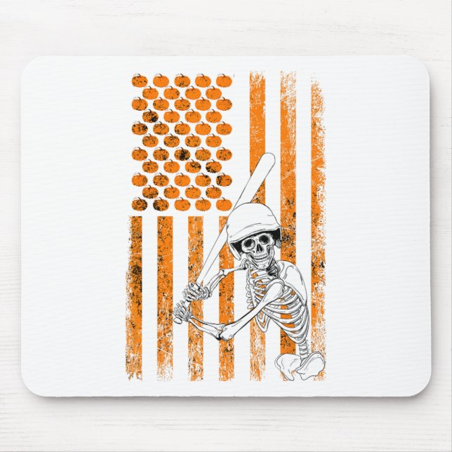 Skeleton Baseball Player Fan Skeleton Halloween Ba Mouse Mat (Front)